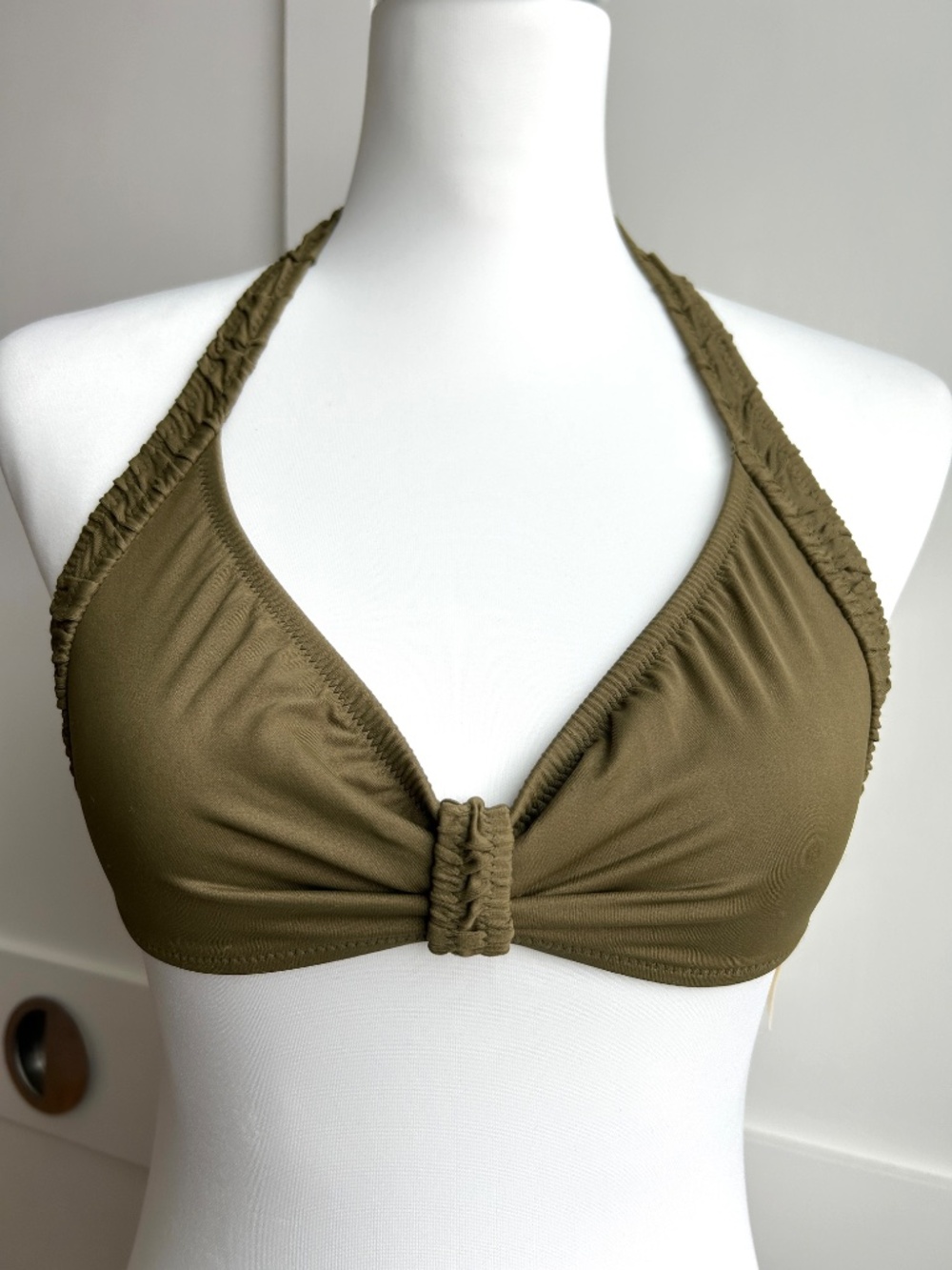 J.Crew NWT Swimsuits Solid Cinched Ruched Halter Bikini Top XS Tawny Olive